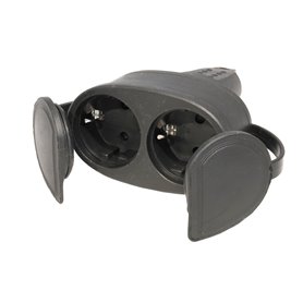 Base aerea negra 2 vias con tapa 16A 250V QRB 180017 caucho IP44