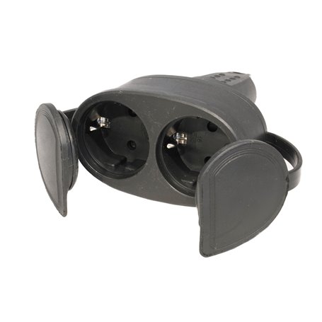Base aerea negra 2 vias con tapa 16A 250V QRB 180017 caucho IP44