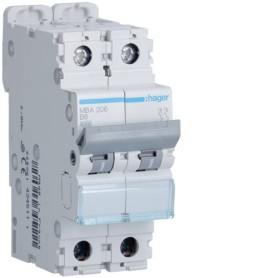 Interruptor Automatico M 2P 6A curva B 6kA  HAGER MBA206