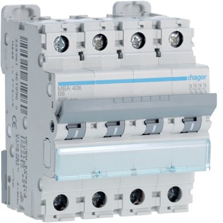 Interruptor Automatico M 4P 50A curva B 6kA HAGER MBA450