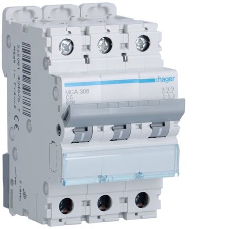 Interruptor Automatico MU 3P 16A curva C 6kA HAGER MUN316A