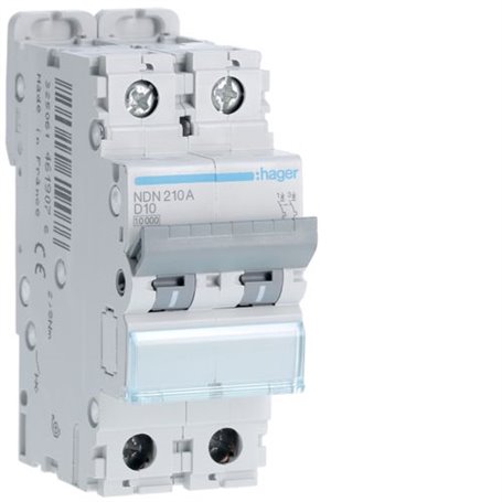 Interruptor Automatico N 2P 4A curva D 10kA HAGER NDN204A