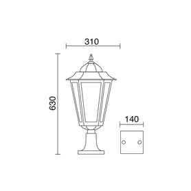 Baliza Vintage ELITE 6 E27 42W DOPO 096N-G05X1A-02 Negro/Cristal transparente H620