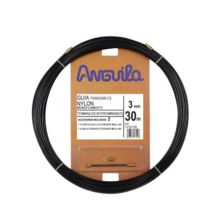 Guia Pasacables ANGUILA 12103030 3mm 30m Nylon Terminales intercambiables negro