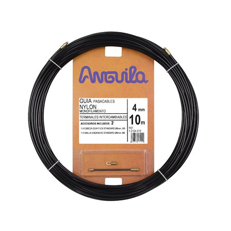 Guia Pasacables ANGUILA 12104010 4mm 10m Nylon Terminales intercambiables negro