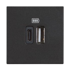 Base cargador doble USB Tipo A+C BTICINO RG4287C2 Classia 2 modulos Dark