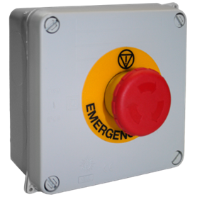 Caja estanca montada 100x100x55 mm con paro de emergencia SOLERA 815-1
