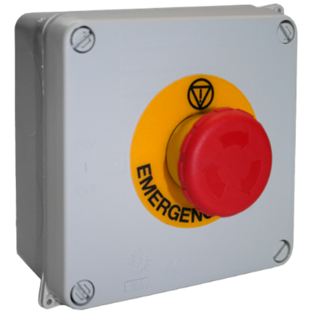 Caja estanca montada 100x100x55 mm con paro de emergencia SOLERA 815-1