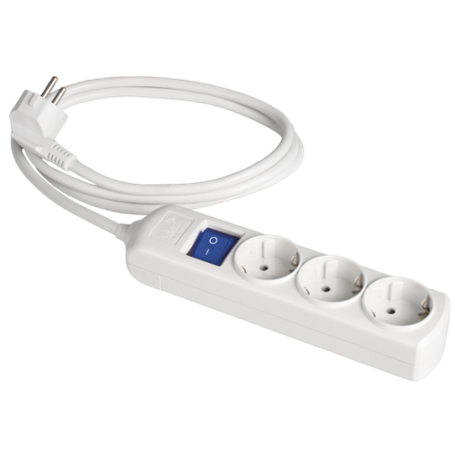 Base múltiple de 3 tomas 2P+T, 16A 250V + interruptor cable 3m serie 8000 SOLERA 8033IL