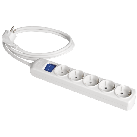 Base múltiple de 5 tomas 2P+T, 16A 250V + interruptor cable 5m serie 8000 SOLERA 8055IL
