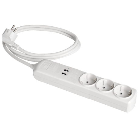Base múltiple de 3 tomas 2P+T, 16A 250V + 2 USB cable 1,5m serie 8000 SOLERA 8013USB