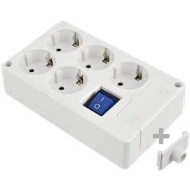 Base múltiple cuadrada de 5 tomas 2P+T, 16A 250V + interruptor serie 8000 SOLERA 8105IL
