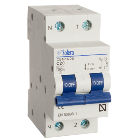 Interruptor magnetotermico 1P+N 2mod 20A curva C SOLERA CBM1N20