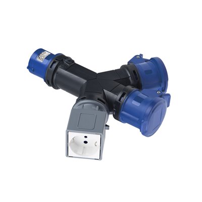 FAMATEL 16010E - Adaptador industrial 2 clavijas CEE + 1 schucko Inglaterra