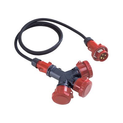 FAMATEL 31022 - Adaptador industrial 3 salidas 4P+T 32A 400V IP67 con 2m de cable