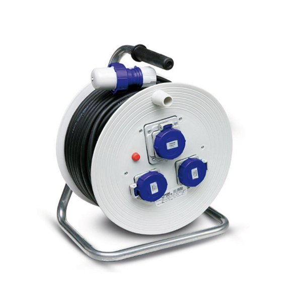 FAMATEL 30017 - Enrollacable industrial IP55 25m con 3 bases schuko 2P+TTL 16A 230V