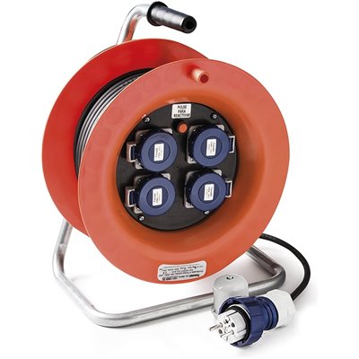 FAMATEL 30014 - Enrollacable industrial IP55 50m con 4 bases schuko 2P+TTL 16A 230V