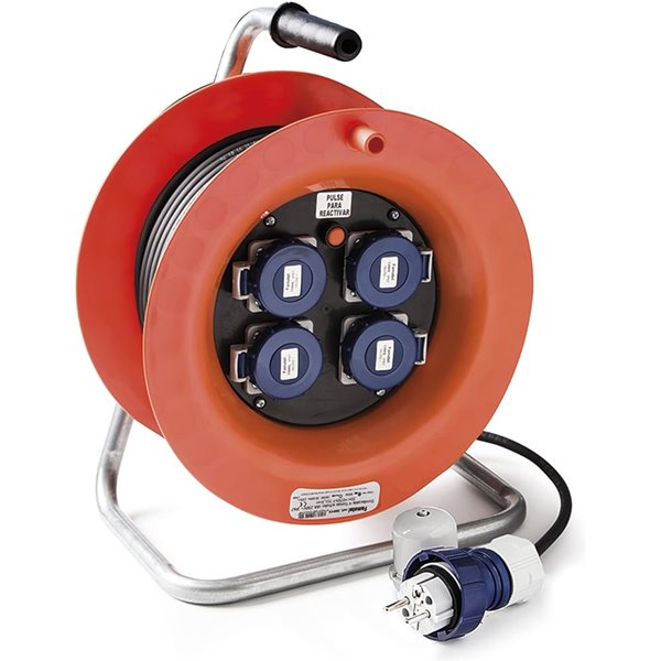 FAMATEL 30014 - Enrollacable industrial IP55 50m con 4 bases schuko 2P+TTL 16A 230V