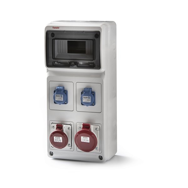 Caja ind. Acquacombi 8 mod IP54 con 2 tomas schuko, 2P+T 16A 220V y 3P+T 16A 400V FAMATEL 6510