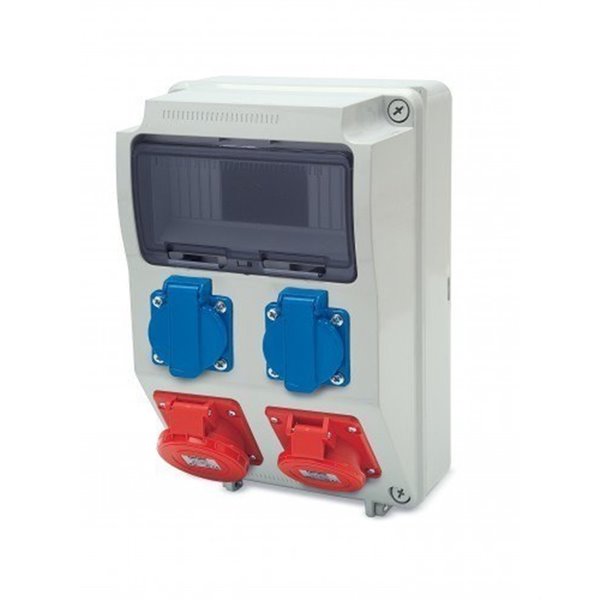 Caja ind. Acquacombi 9 mod IP54 con 2 tomas schuko y 3P+T 16A-32A 400V FAMATEL 3958.1