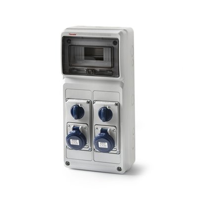 Caja ind. Acquacombi 8 mod IP65 con 2 tomas 2P+T 16A 220V FAMATEL 6201