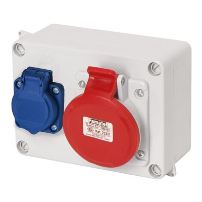 Caja estanca cableada AcquaBox IP44 schuko y 3P+T 16A FAMATEL 3067