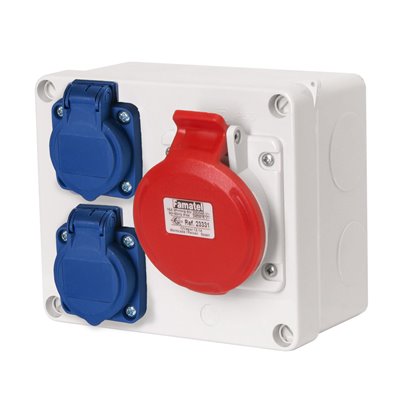 Caja estanca cableada AcquaBox IP44 2 schuko y 3P+N+T 16A FAMATEL 3069-1