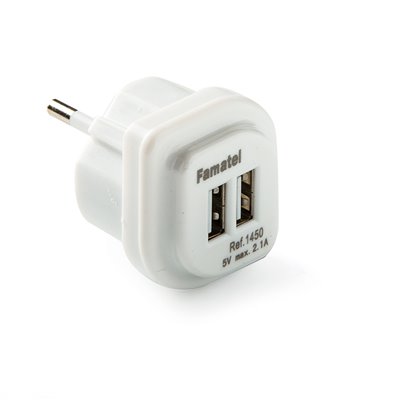 Adaptador cargador USB doble 2,1A 5V FAMATEL 1450 blanco