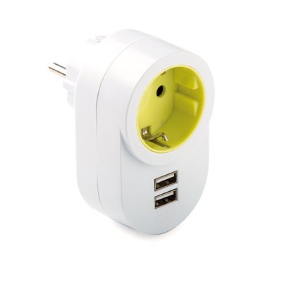 Adaptador cargador 2 USB 2,1A 5V toma tierra 16A 250V FAMATEL 1308 blanco