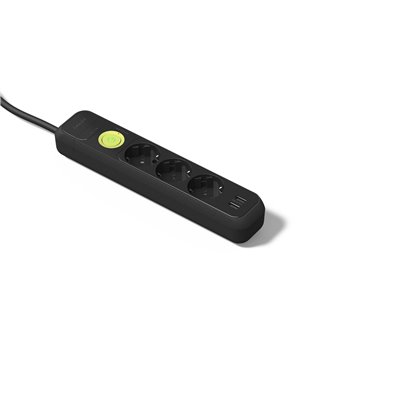 Base múltiple 3 tomas TT 16A 1,5m con interruptor y USB FAMATEL 2633-N Negro