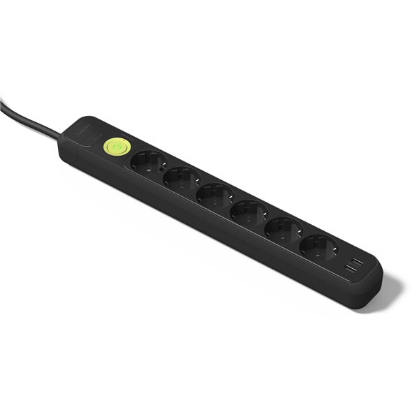 Base múltiple 6 tomas TT 16A 1,5m con interruptor y USB FAMATEL 2636-N Negro