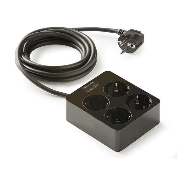 Base múltiple cuadrada 4 tomas TT 16A 1,5m FAMATEL 2514-N Negro