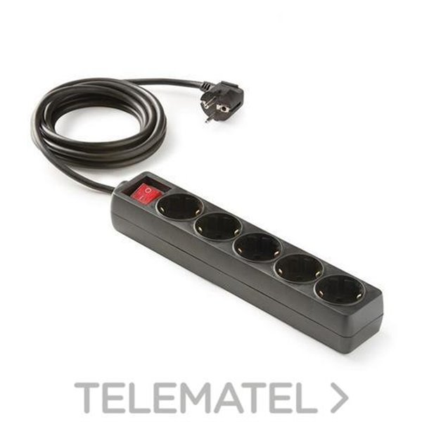 Base múltiple 5 tomas TT 16A 1,5m con interruptor FAMATEL 9/705-N ecológica