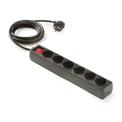 Base múltiple 6 tomas TT 16A 1,5m con interruptor FAMATEL 9/706-N ecológica
