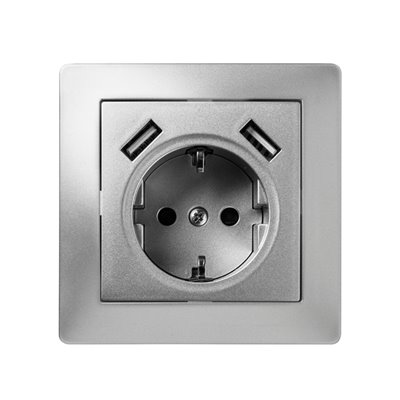 Base de empotrar TT 16A 250V + 2 USB serie Habitat 15 FAMATEL 9239 aluminio