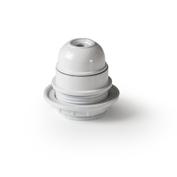 Portalámparas roscado con tope y arandela E-27 blanco FAMATEL 166-B