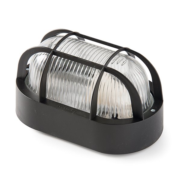 Aplique oval 60W IP44 E27 difusor cristal FAMATEL 4409G negro