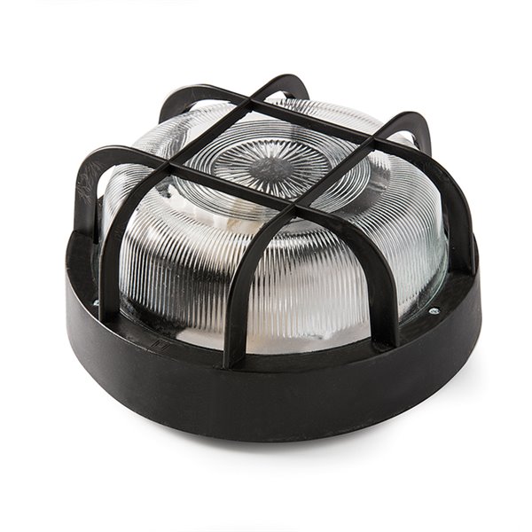 Aplique redondo 100W IP44 E27 difusor cristal FAMATEL 4411G negro