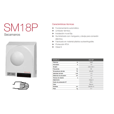 Secamanos Electrico Elnur Gabarron 90200018 1800w SM18P Blanco