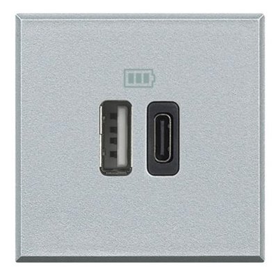 Base cargador USB A+C 3A 5V 230V BTICINO Axolute HC4287C2 Tech 2 módulos