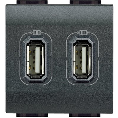 Base doble Cargador USB Bticino L4285C2 Tipo A LivingLight 2 modulos Antracita