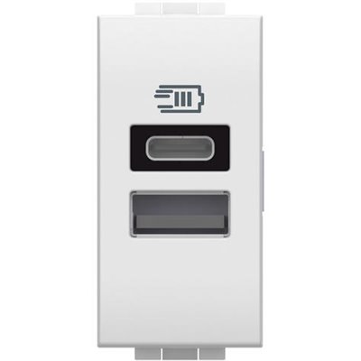 Base cargador 2xUSB A+C 1 módulo BTICINO Livinglight N4191AC Blanco