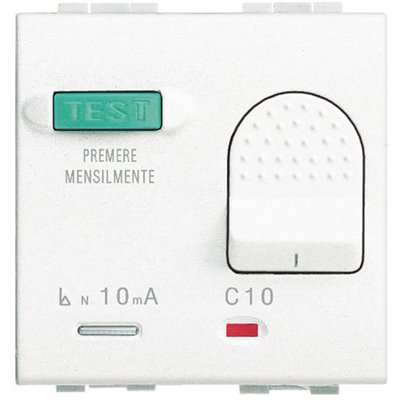 Interruptor automático diferencial 10A 2 mód BTICINO Livinglight N4305/10 Blanco