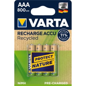 Pila recargable LR03 AAA 800mAh Varta Blister 4 pilas Recycled