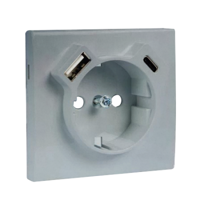 Tapa toma francesa + USB A/C LOGUS 90 color aluminio EFAPEL 90930 TAL