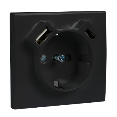 Tapa toma francesa + USB A/C LOGUS 90 color negro mate EFAPEL 90930 TPM