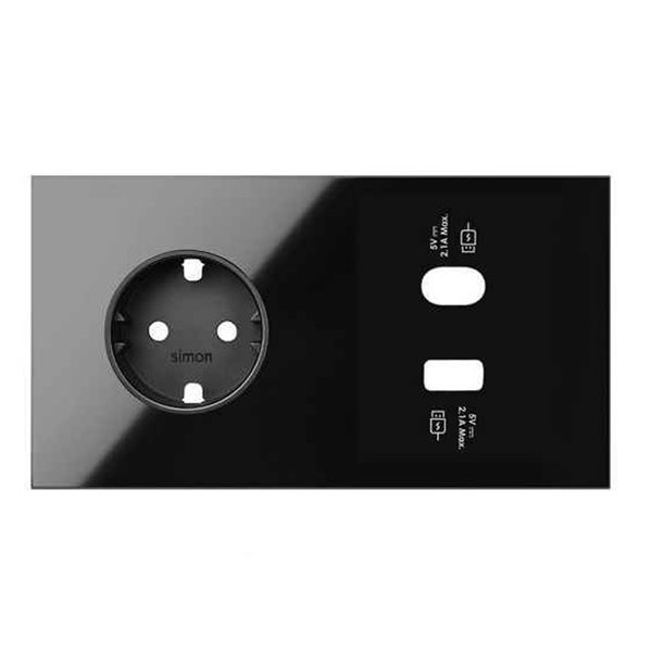 Kit frontal 2 elementos 1 base + USB C+A SIMON 10020238-138 Simon 100 Negro