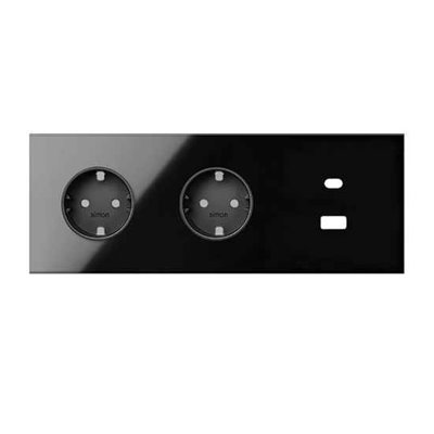 Kit frontal 3 elementos 2 bases + USB C+A SIMON 10020335-138 Simon 100 Negro