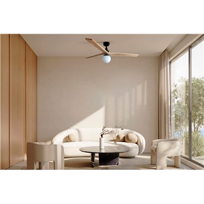 Ventilador Led de techo FARO Barcelona 34282-11L KLIM L negro y roble claro