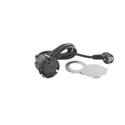 Toma empotrada 2P+T y tapa LEGRAND serie INCARA cable 2m y clavija 2P+T 654728 Metálica